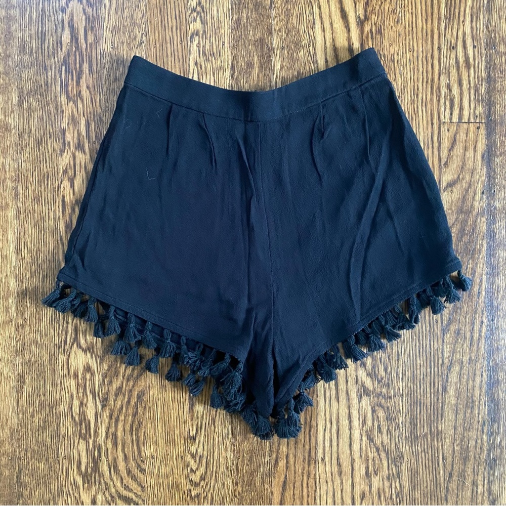 Revolve NBD Black Tassel Hem Shorts